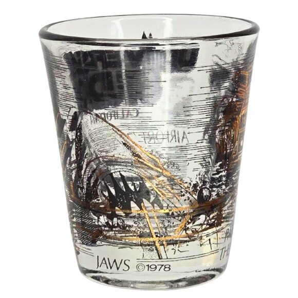 Vintage 1970'S UNIVERSAL STUDIOS Shot Glass Jaws Airport 77 Red Sea - Picture 1 of 5